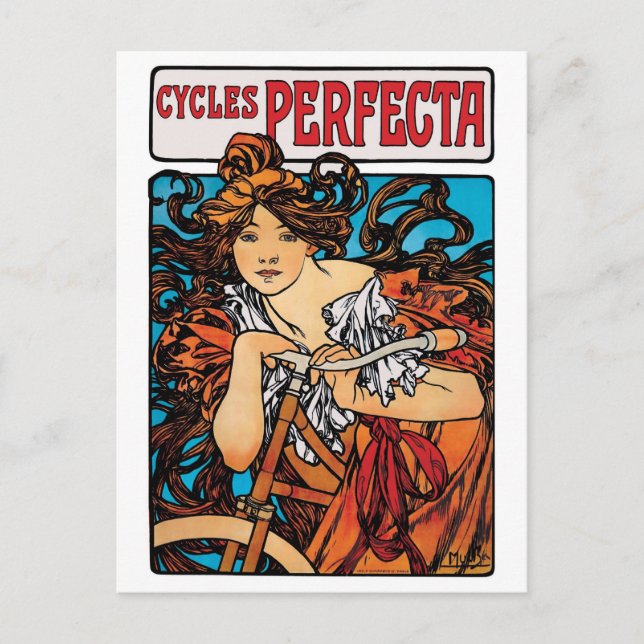 Alphonse Mucha - Cycles Perfecta Retro Art Nouveau Postcard (Front)