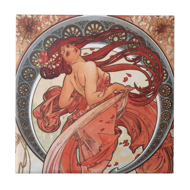 Alphonse Mucha Dance 1898 Art Nouveau Vintage Tile (Front)