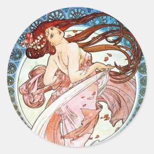 Alphonse Mucha Dance Classic Round Sticker
