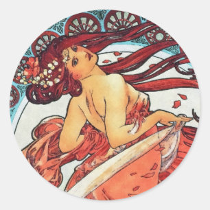 Alphonse Mucha Dance Vintage Art Nouveau Painting Classic Round Sticker