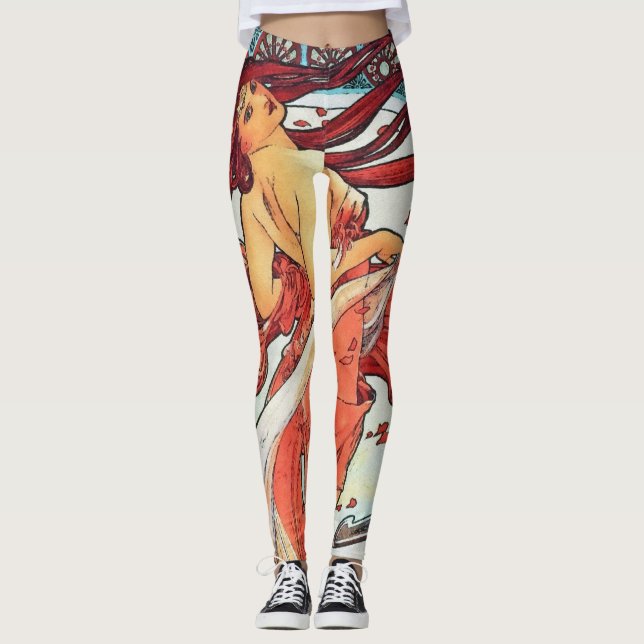 Alphonse Mucha Dance Vintage Art Nouveau Painting Leggings (Front)