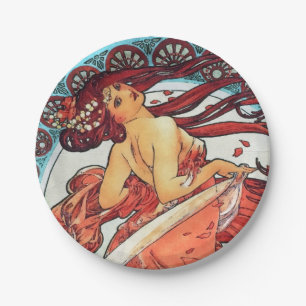 Alphonse Mucha Dance Vintage Art Nouveau Painting Paper Plate