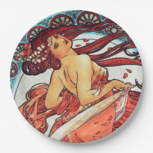 Alphonse Mucha Dance Vintage Art Nouveau Painting Paper Plate