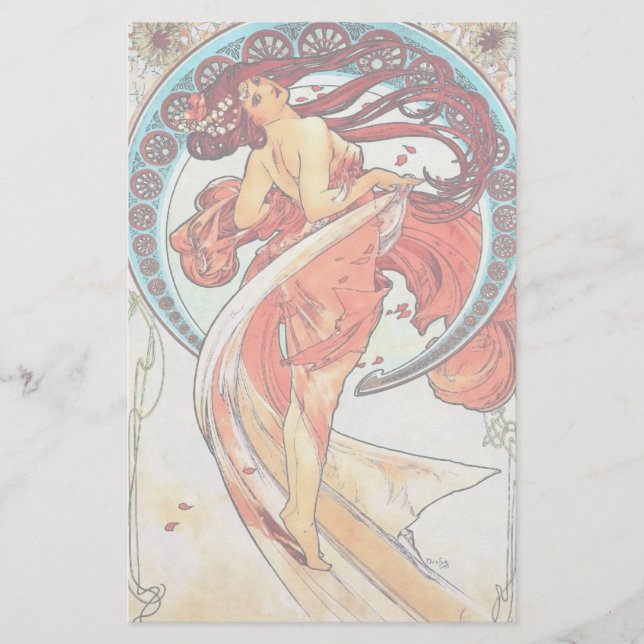 Alphonse Mucha Dance Vintage Art Nouveau Painting Stationery (Front)