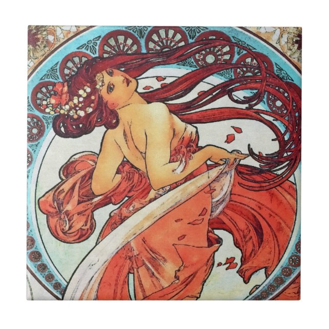 Alphonse Mucha Dance Vintage Art Nouveau Painting Tile (Front)
