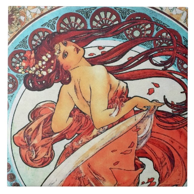 Alphonse Mucha Dance Vintage Art Nouveau Painting Tile (Front)
