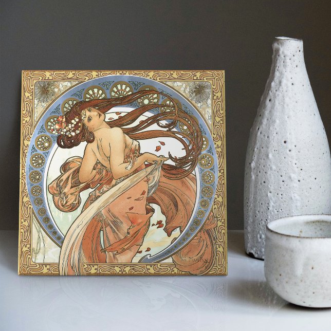 Alphonse Mucha "Dancing" Art Nouveau Vintage Tile (Creator Uploaded)