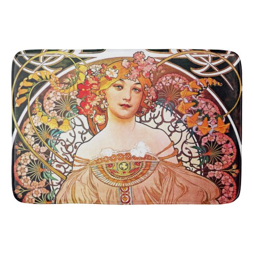 Image of Alphonse Mucha Daydream Floral Vintage Art Nouveau Bath Mat