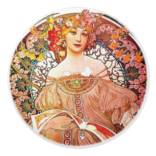 Alphonse Mucha Daydream Floral Vintage Art Nouveau Ceramic Knob