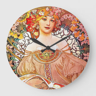 Alphonse Mucha Daydream Floral Vintage Art Nouveau Large Clock