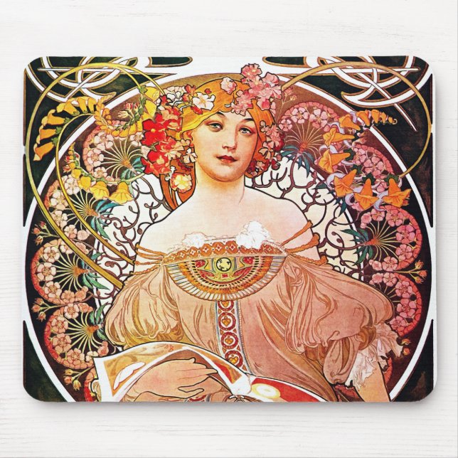 Alphonse Mucha Daydream Floral Vintage Art Nouveau Mouse Mat (Front)
