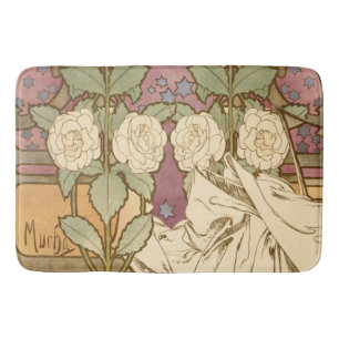 Alphonse Mucha Elegant Art Nouveau Stars Camellia  Bath Mat
