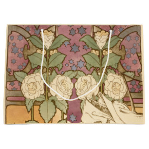 Alphonse Mucha Elegant Art Nouveau Stars Camellia  Large Gift Bag
