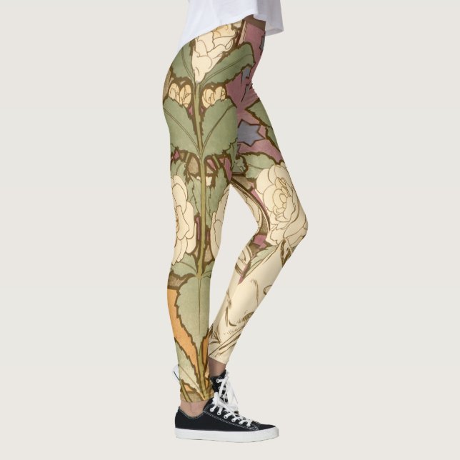 Alphonse Mucha Elegant Art Nouveau Stars Camellia  Leggings (Right)