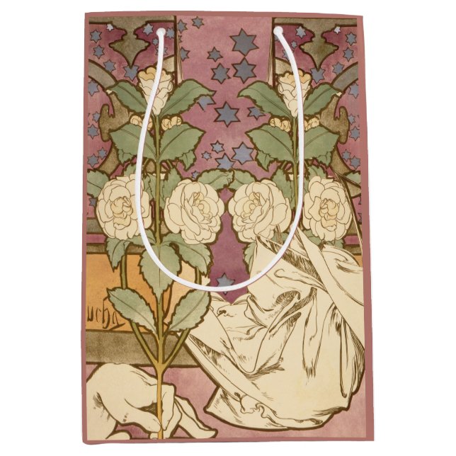 Alphonse Mucha Elegant Art Nouveau Stars Camellia  Medium Gift Bag (Front)