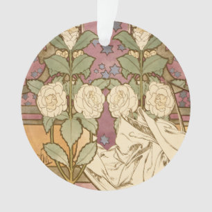 Alphonse Mucha Elegant Art Nouveau Stars Camellia  Ornament