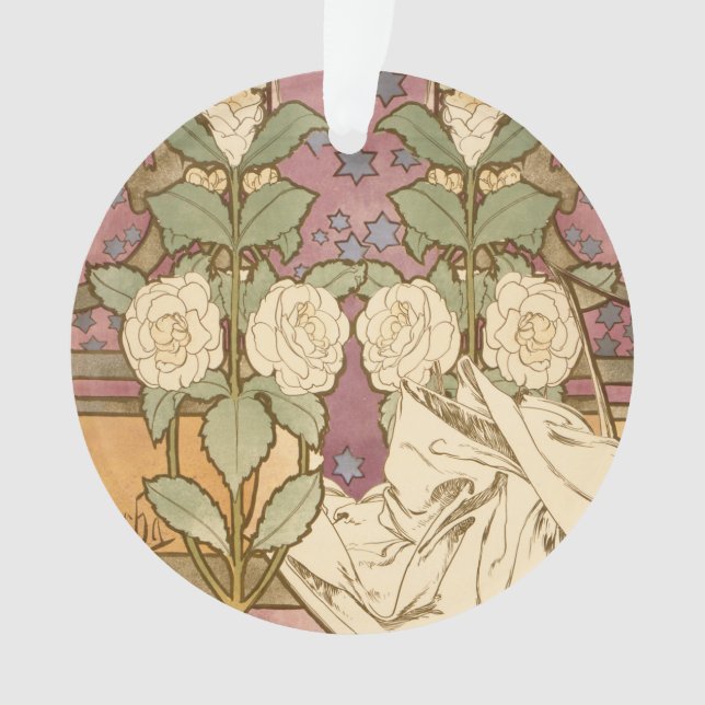 Alphonse Mucha Elegant Art Nouveau Stars Camellia  Ornament (Front)