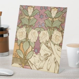 Alphonse Mucha Elegant Art Nouveau Stars Camellia  Pedestal Sign