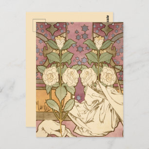 Alphonse Mucha Elegant Art Nouveau Stars Camellia Postcard