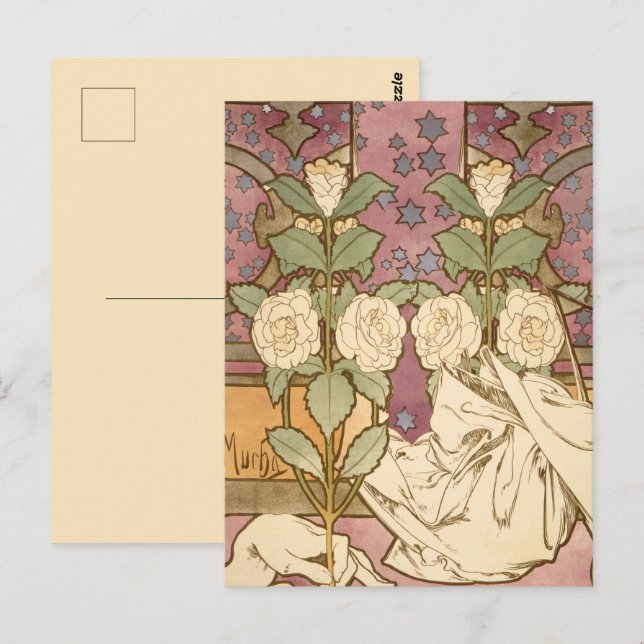 Alphonse Mucha Elegant Art Nouveau Stars Camellia  Postcard (Front/Back)