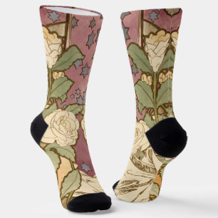 Alphonse Mucha Elegant Art Nouveau Stars Camellia Socks