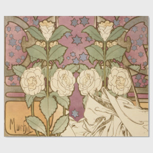 Alphonse Mucha Elegant Art Nouveau Stars Camellia  Wrapping Paper