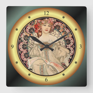 Alphonse Mucha ~ F. Champenois Imprimeur Editeur ~ Square Wall Clock