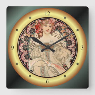 Alphonse Mucha ~ F. Champenois Imprimeur Editeur ~ Square Wall Clock