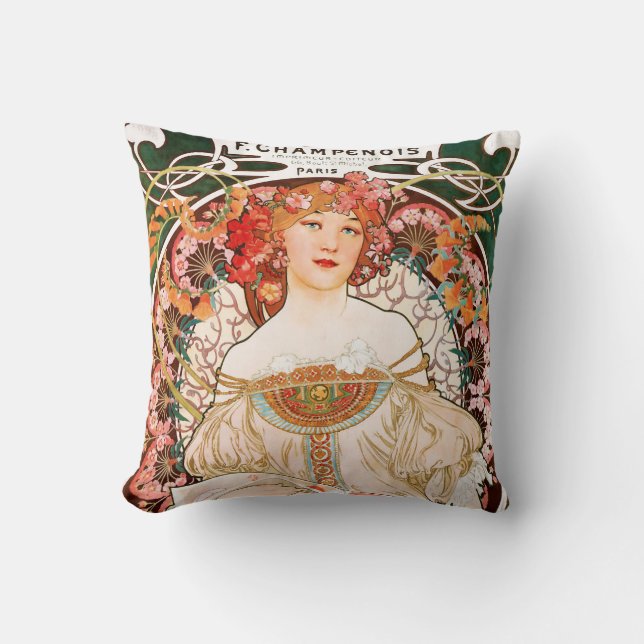 Alphonse Mucha F. Champenois Pillow (Front)