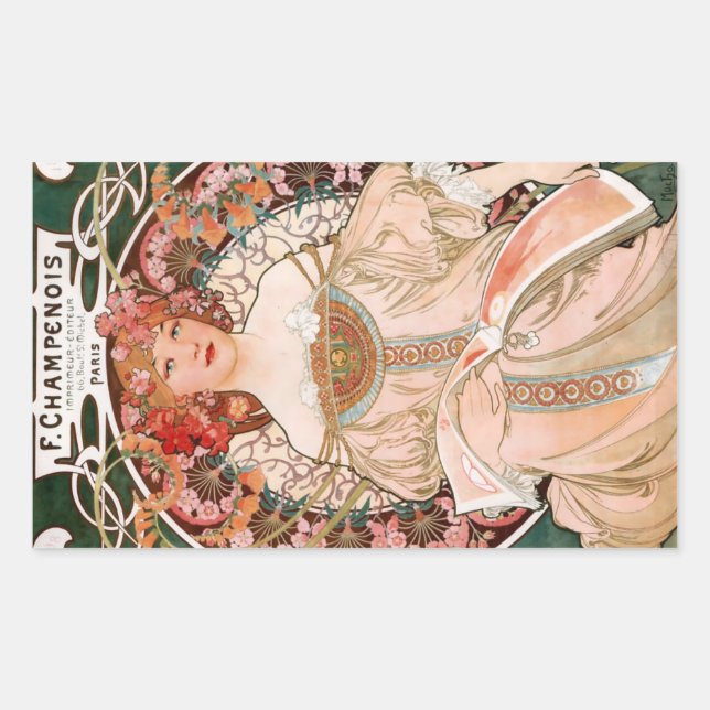 Alphonse Mucha F. Champenois Rectangular Sticker (Front)