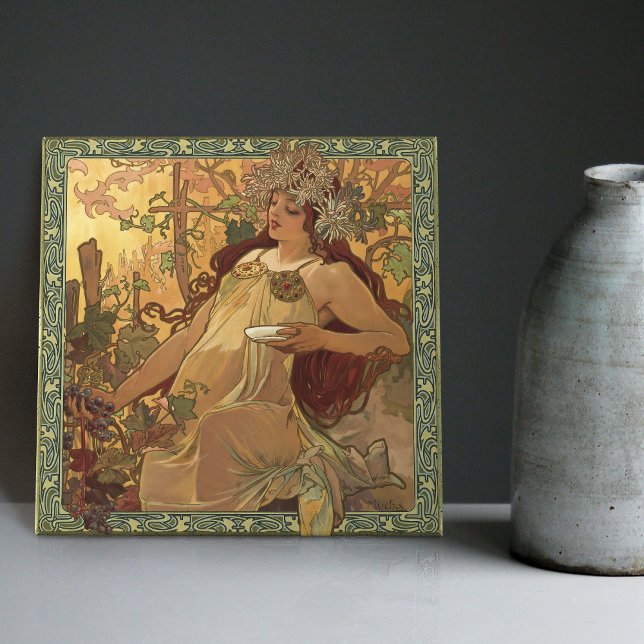Alphonse Mucha Fall Season Art Nouveau Vintage Tile (Creator Uploaded)