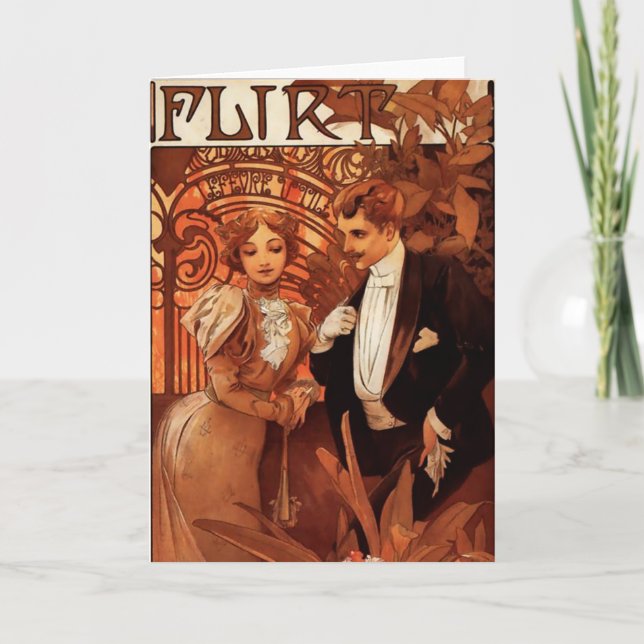 Alphonse Mucha Flirt Greeting Card (Front)