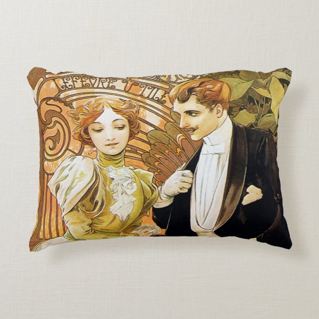 Alphonse Mucha Flirt Vintage Romantic Art Nouveau Decorative Cushion (Front)