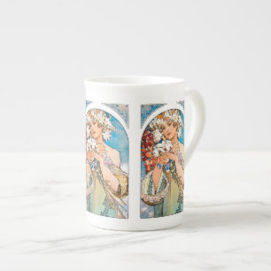 Alphonse Mucha - Flower - Retro Art Nouveau Bone China Mug