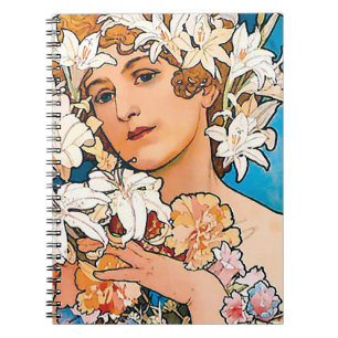 Alphonse Mucha - Flower - Retro Art Nouveau Notebook