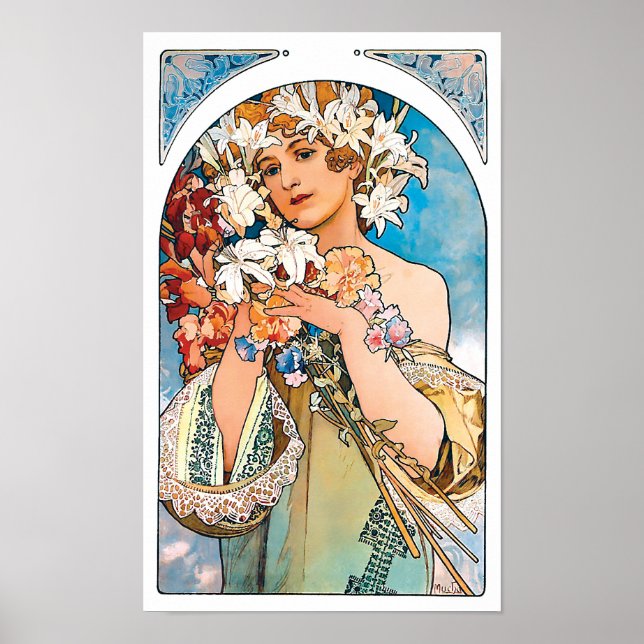 Alphonse Mucha - Flower - Retro Art Nouveau Poster (Front)