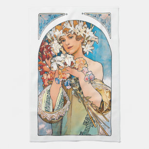 Alphonse Mucha - Flower - Retro Art Nouveau Tea Towel