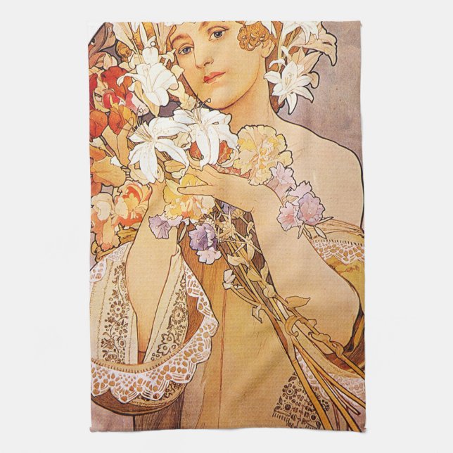 Alphonse Mucha Flower Tea Towel (Vertical)