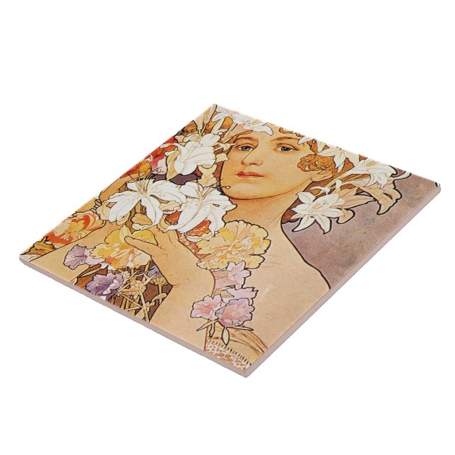 Alphonse Mucha Flower Tile (Side)