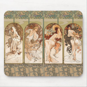 Alphonse Mucha Four Seasons 1897 Art Nouveau Panel Mouse Mat