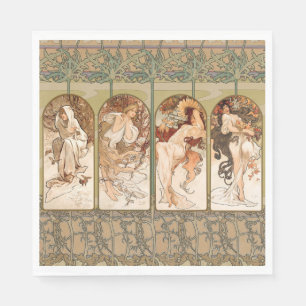 Alphonse Mucha Four Seasons 1897 Art Nouveau Panel Napkin