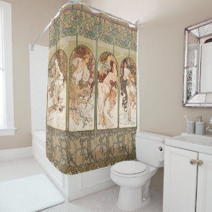 Alphonse Mucha Four Seasons 1897 Art Nouveau Panel Shower Curtain