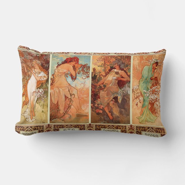 Alphonse Mucha Four Seasons Art Nouveau Lumbar Cushion (Front)