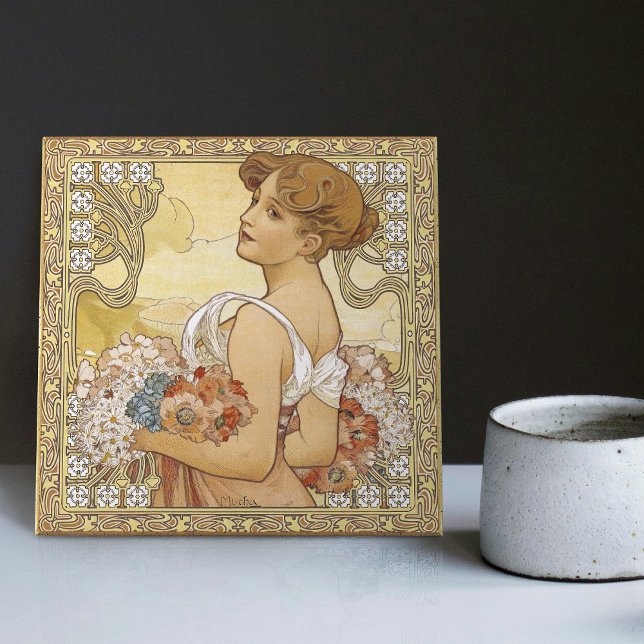 Alphonse Mucha Four Seasons Art Nouveau Vintage Tile (Creator Uploaded)