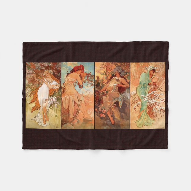 Alphonse Mucha, Four Seasons Fleece Blanket (Front (Horizontal))