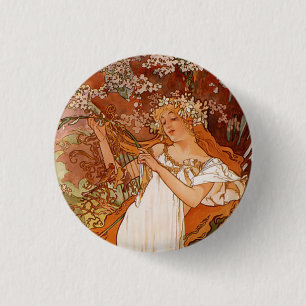 Alphonse Mucha, Four Seasons, Spring 3 Cm Round Badge