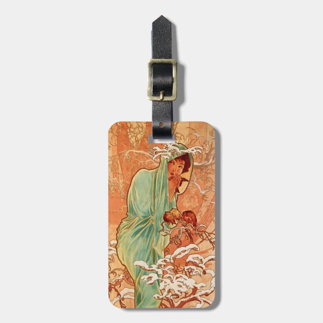 Alphonse Mucha, Four Seasons, Winter Luggage Tag (Front Vertical)