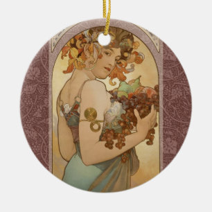 Alphonse Mucha Fruit Art Nouveau Vintage Maiden Ceramic Tree Decoration