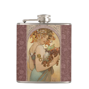 Alphonse Mucha Fruit Art Nouveau Vintage Maiden Hip Flask