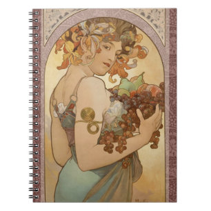 Alphonse Mucha Fruit Art Nouveau Vintage Maiden Notebook